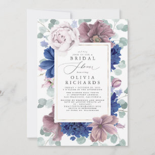 Invitation Fleurs bleues Mauve et Marine Fête des mariées élé