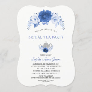 Invitation Fleurs bleues modernes Tea Party de mariée
