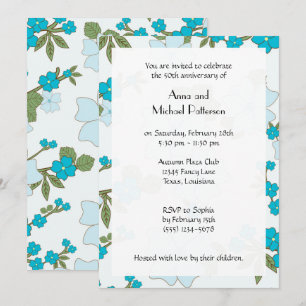 Invitation Fleurs Bleues, Motif De Fleurs, Anniversaire