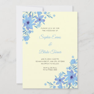 Invitation Fleurs Bleues Romantiques Floral Jaune Mariage