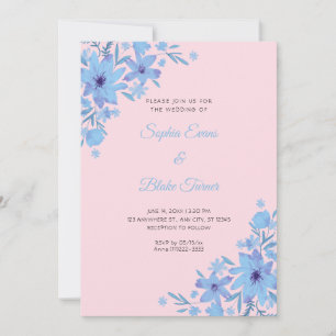 Invitation Fleurs Bleues Romantiques Floral Rose Tendre Maria