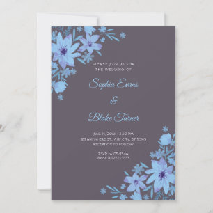 Invitation Fleurs Bleues Romantiques Fumée Grise Mariage Flor