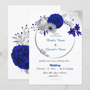 Invitation fleurs bleues royales argent fleurs florales maria