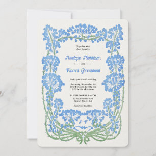 Invitation Fleurs bleues sauvages Letterpress Style Mariage