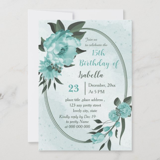 Invitation fleurs bleues verdure anniversaire botanique (Devant)