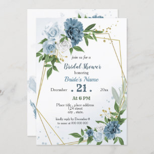 Invitation fleurs bleues verdure douche nuptiale géométrique