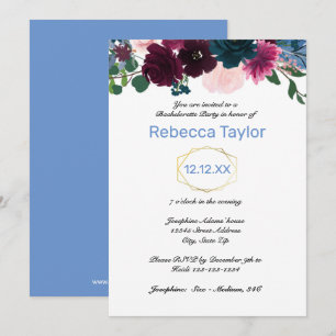 Invitation Fleurs Bloom Blue - Enterrement de Vie de Jeune Fi