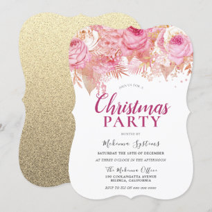 Invitation Fleurs Blush & Gold Office Fête de Noël de famille