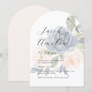 Invitation Fleurs Blush Navy Moderne Arch Fête de Fiançailles