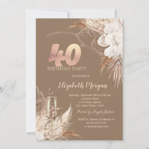 Invitation Fleurs Bohèmes,Verre à Champagne,Terre Cuite 40ème
