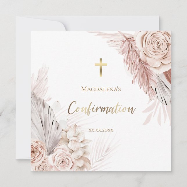 Invitation fleurs boho Confirmation (Devant)