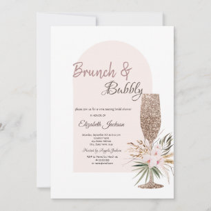 Invitation Fleurs Boho en verre de champagne Brunch & Bubbly