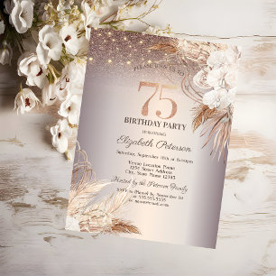 Invitation Fleurs Boho,Guirlande Lumineuse Pailletée 75e Anni