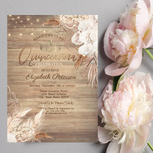 Invitation Fleurs Boho,Lumières,Bois Quinceañera