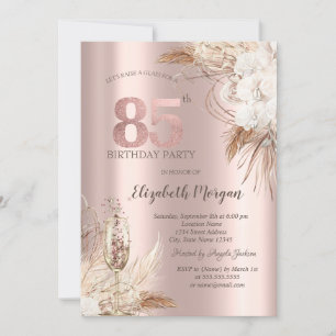 Invitation Fleurs Boho,Verre à Champagne,Or Rose 85ème