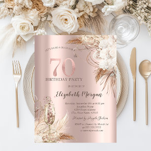 Invitation Fleurs Boho,Verre à Champagne,Rose Gold 70e