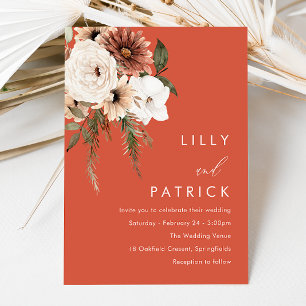 Invitation Fleurs Boho Vibrantes Mariage Terracotta