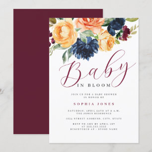 Invitation Fleurs Bordeaux Bébé en Fleur Baby Shower