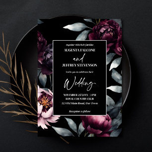 Invitation Fleurs bordeaux sombres et élégantes, tout en un