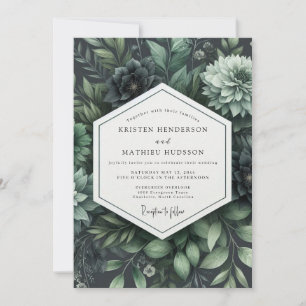 Invitation Fleurs Botaniques Profondes Vertes pour Mariage
