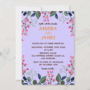 Invitation Fleurs botaniques rose et vert