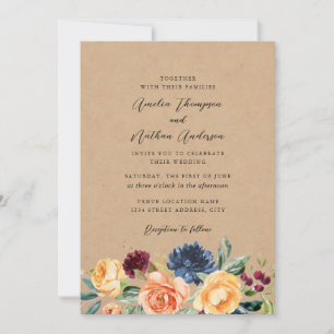 Invitation Fleurs Botaniques Rustiques de Mariage de Campagne