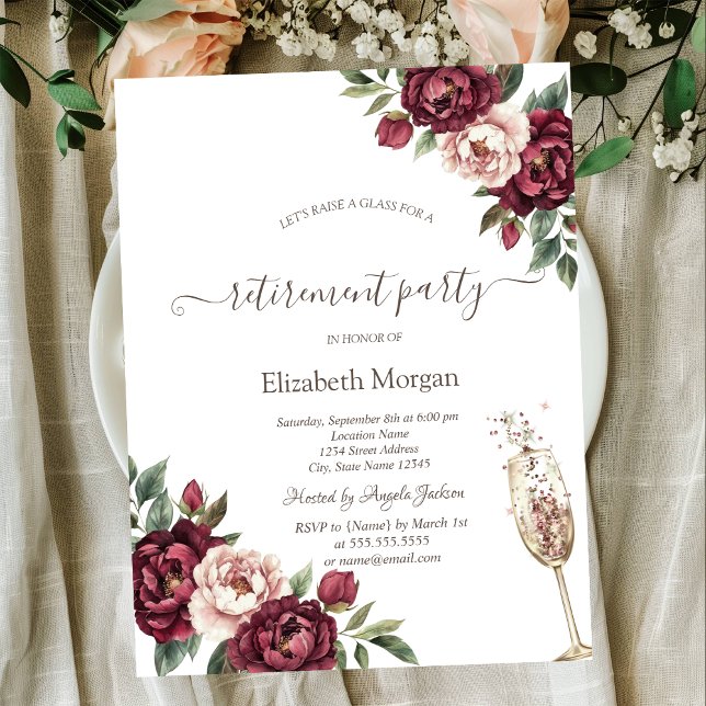 Invitation Fleurs Bourgogne, Retraite de verre de Champagne (Créateur téléchargé)