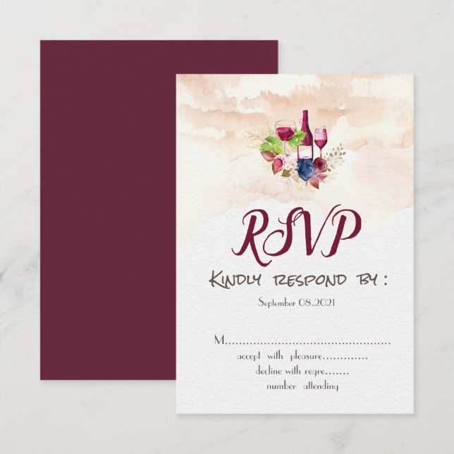 Invitation Fleurs Bourgognes Dégustation Vins Aquarelle RSVP (Devant / Derrière)