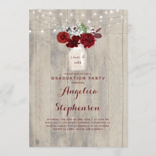 Invitation Fleurs Bourguignonnes Mason Jar Rustic Graduation 