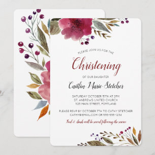 Invitation Fleurs bourguignonnes modernes Baptême Christening