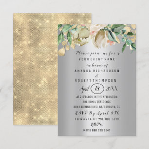 Invitation Fleurs Brunch Mariage d'or argent argent Anniversa