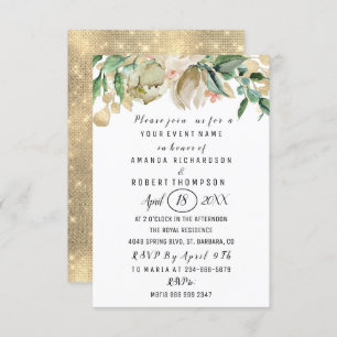 Invitation Fleurs Brunch Mint Vert or Aquarelle Blanc