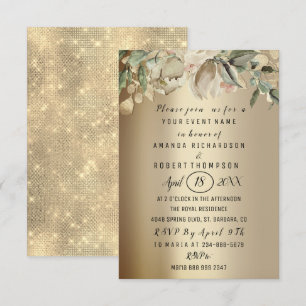Invitation Fleurs Brunch Sepia Gold Mariage Anniversaire