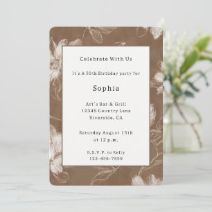 Invitation Fleurs Brunes Crème Anniversaire