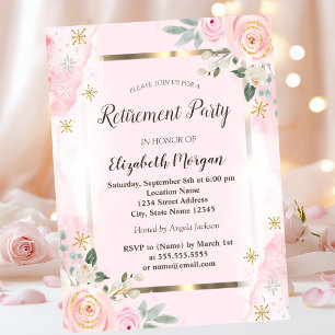 Invitation Fleurs Cadre Doré Roses Roses Retraite