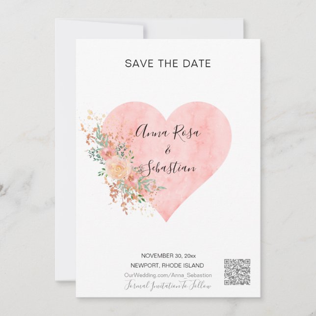 Invitation *~* Fleurs cardiaques AR6 QR MARIAGE ENREGISTRER L (Devant)