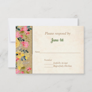 Invitation Fleurs champêtres sur carton de réponse de mariage