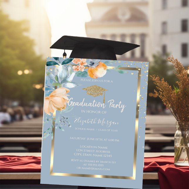 Invitation Fleurs Chapeau de remise de diplôme Gold Poussiére (Créateur téléchargé)