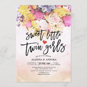 Invitation Fleurs chic Baby shower Sweet Little Twin Girls