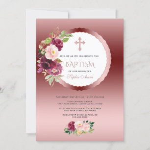 Invitation Fleurs Chic Bourgogne Fille 1er Anniversaire & Bap
