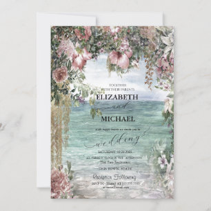 Invitation Fleurs Chic Océan Écriture Mariage