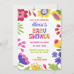 Invitation Fleurs colorées baby shower amusant