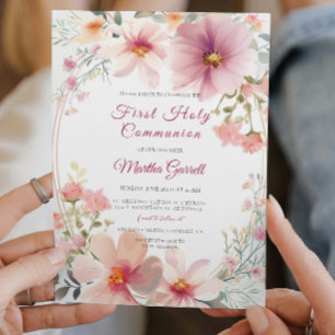 Invitation Fleurs colorées Fille Première Sainte Communion