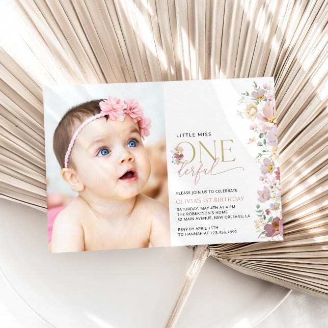 Invitation Fleurs colorées, Fleurs sauvages, premier annivers (Créateur téléchargé)