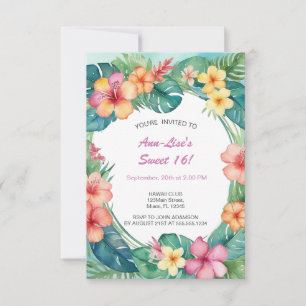 Invitation Fleurs colorées Hawaii Anniversaire