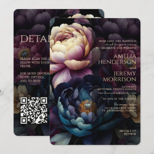 Invitation Fleurs colorées lunatiques avec code QR