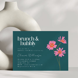 Invitation Fleurs colorées Pink Turquoise Brunch Floral Bubbl