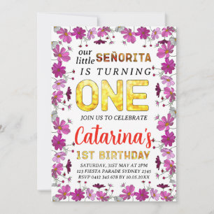 Invitation Fleurs Cosmos Fiesta inspiré 1er anniversaire
