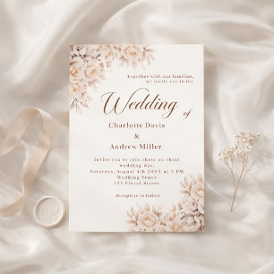 Invitation Fleurs crème beige mariage