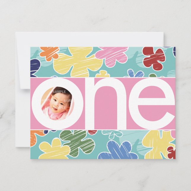 Invitation Fleurs croquantes Premier Anniversaire rose (Devant)